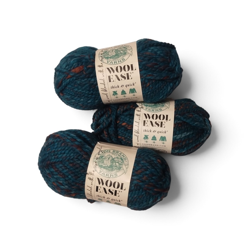 Lion Brand Wool-Ease Thick & Quick Yarn Deep Lagoon Teal Rust 3 Skeins Bulk